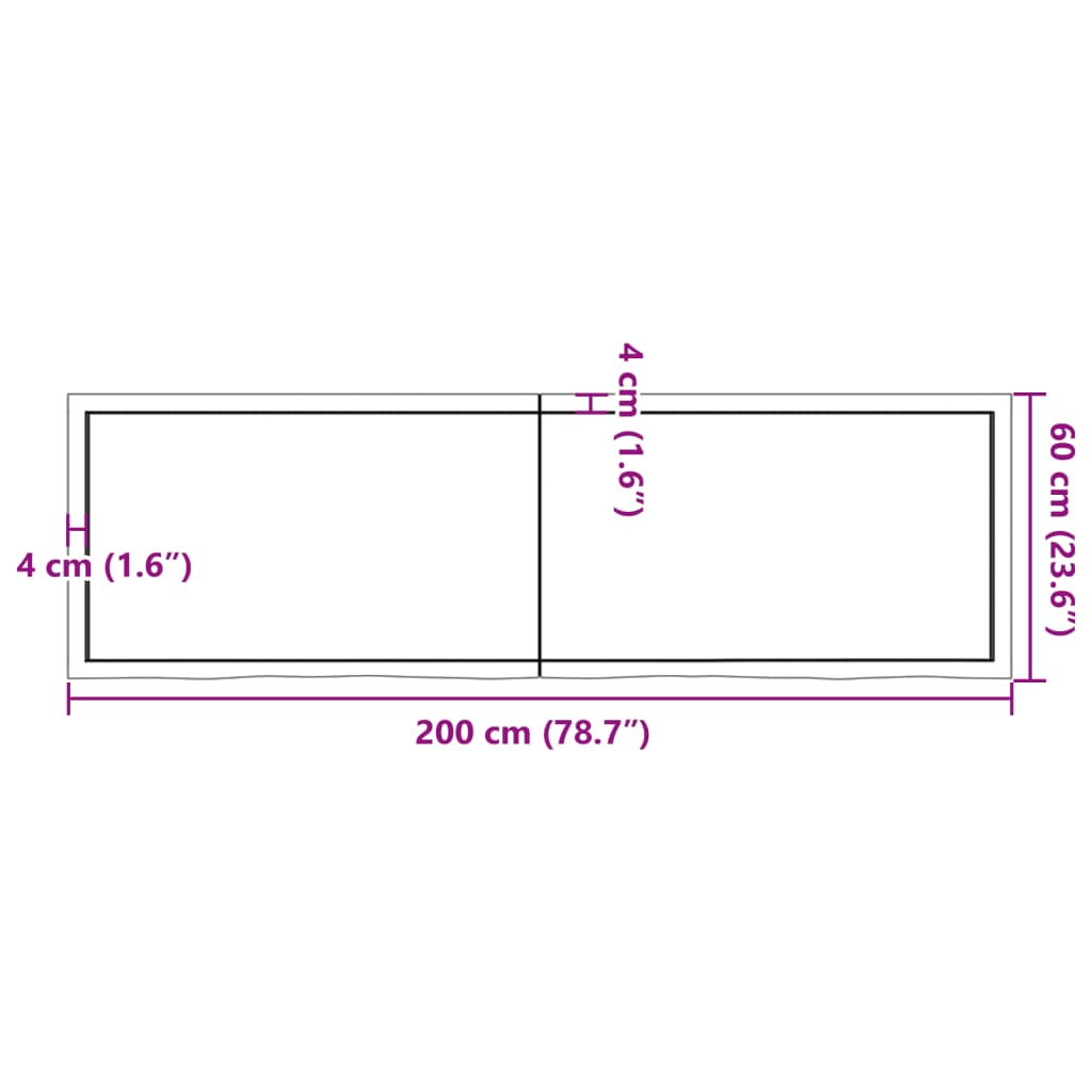 vidaXL Wandregal Dunkelbraun 200x60x(2-4)cm Massivholz Eiche Behandelt