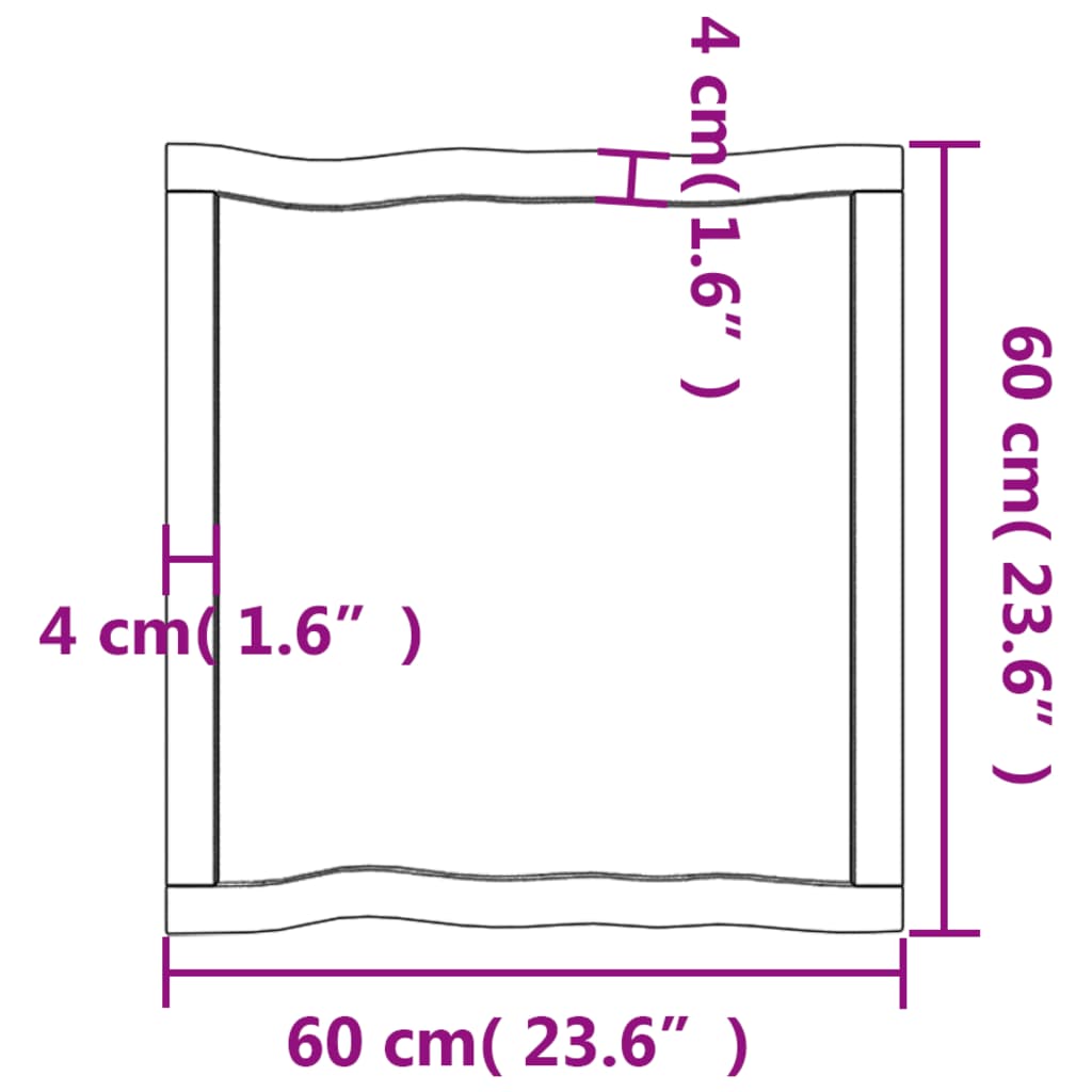 vidaXL Tischplatte 60x60x(2-6) cm Massivholz Unbehandelt Baumkante