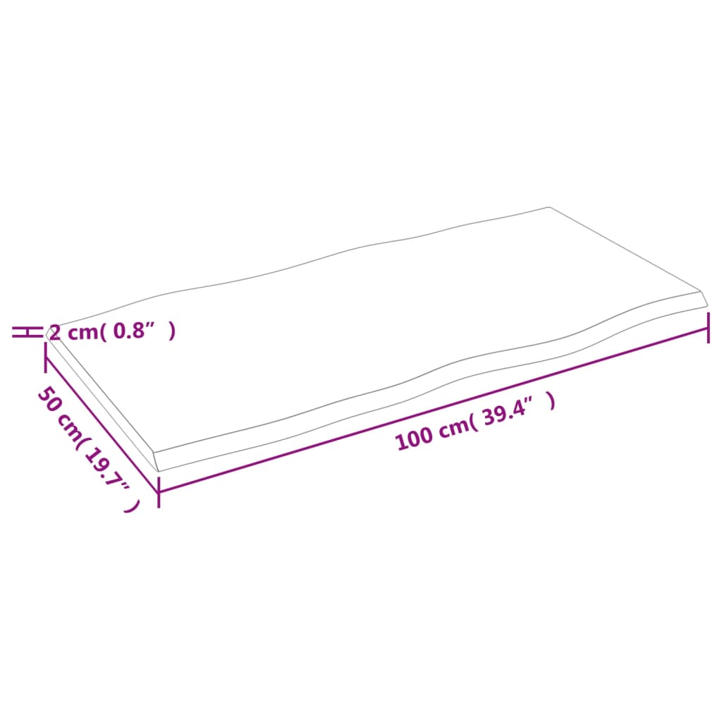 vidaXL Tischplatte 100x50x2 cm Massivholz Eiche Unbehandelt Baumkante