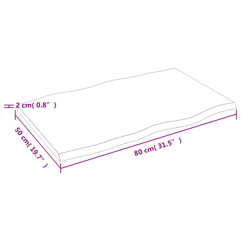 vidaXL Tischplatte 80x50x2 cm Massivholz Eiche Behandelt Baumkante