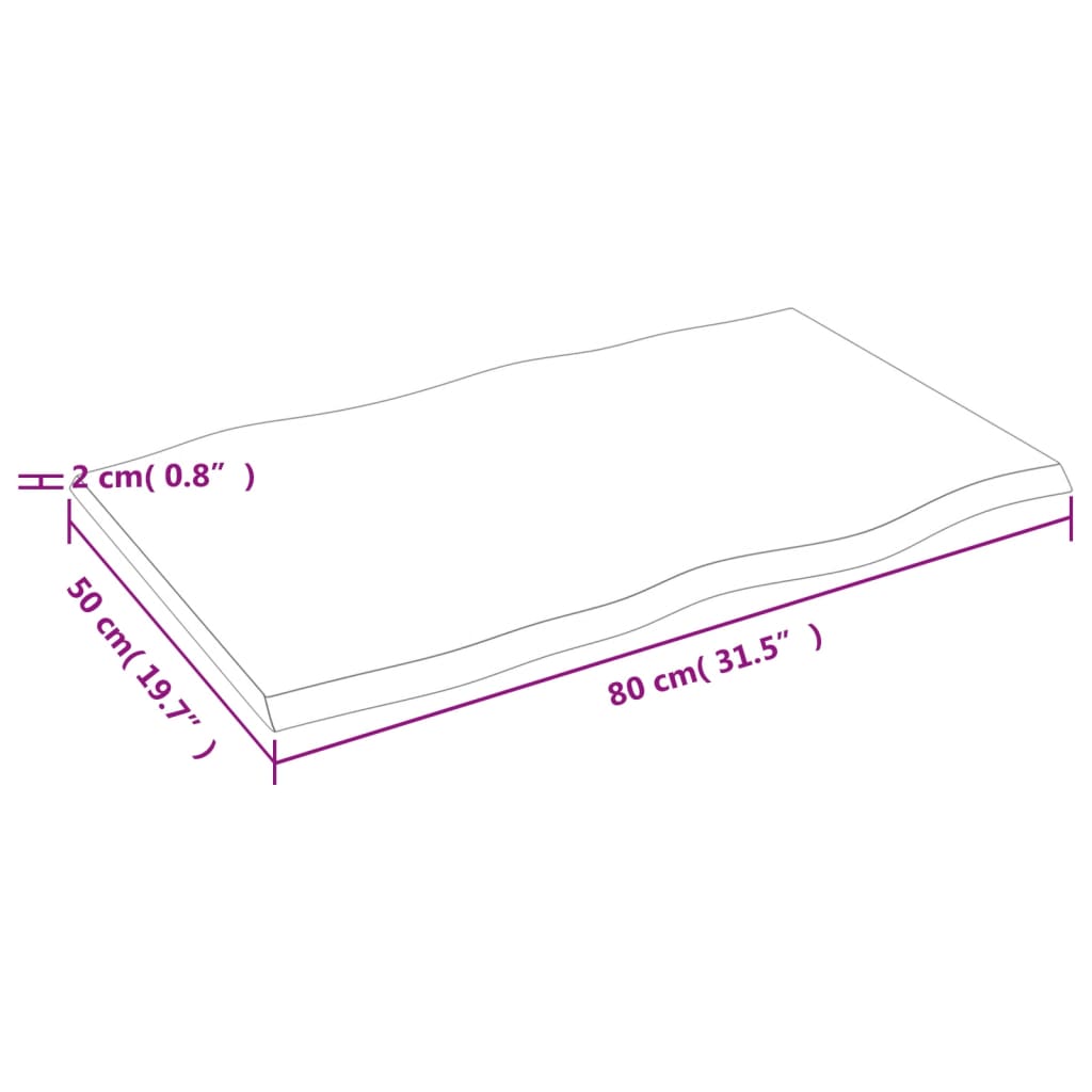 vidaXL Tischplatte 80x50x2 cm Massivholz Eiche Behandelt Baumkante