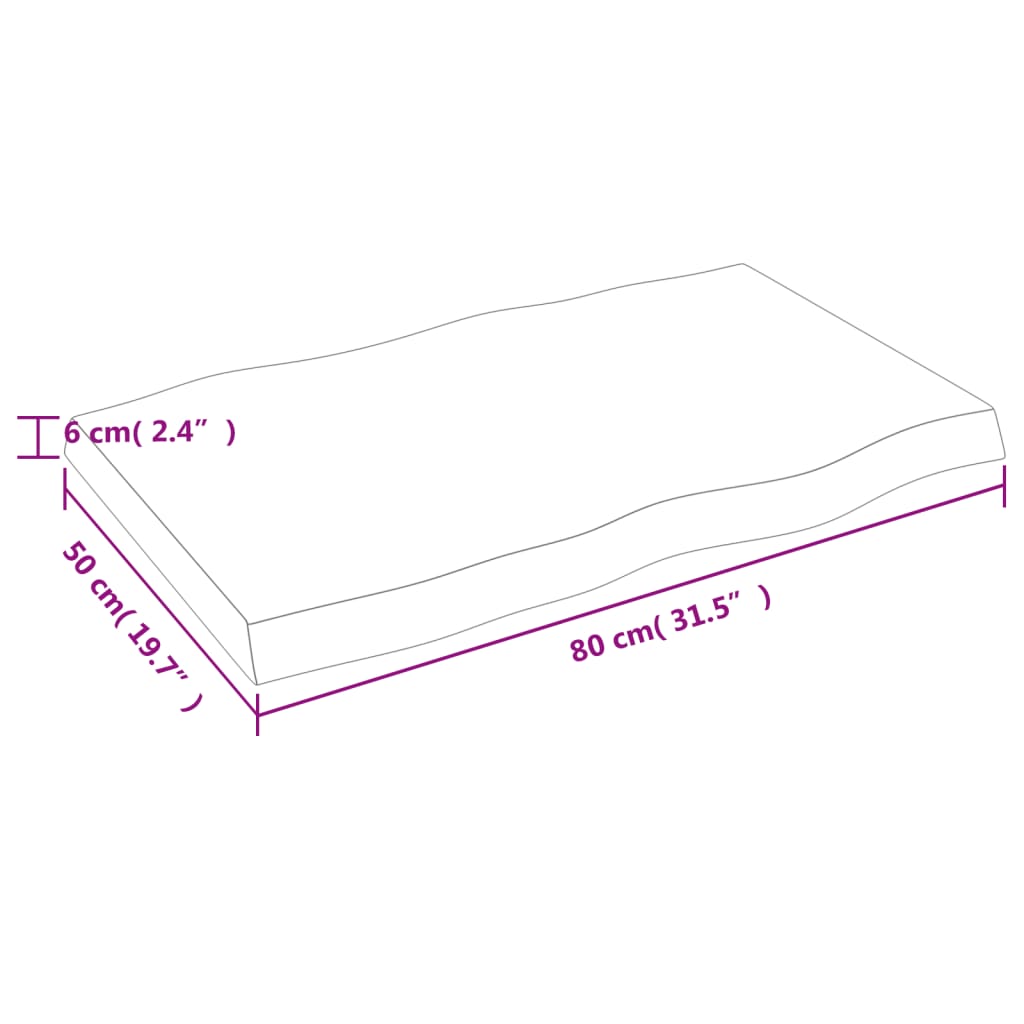 vidaXL Tischplatte 80x50x(2-6) cm Massivholz Behandelt Baumkante