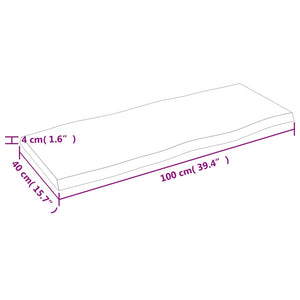 Tischplatte 100x40x(2-4) cm Massivholz Behandelt Baumkante Stilecasa