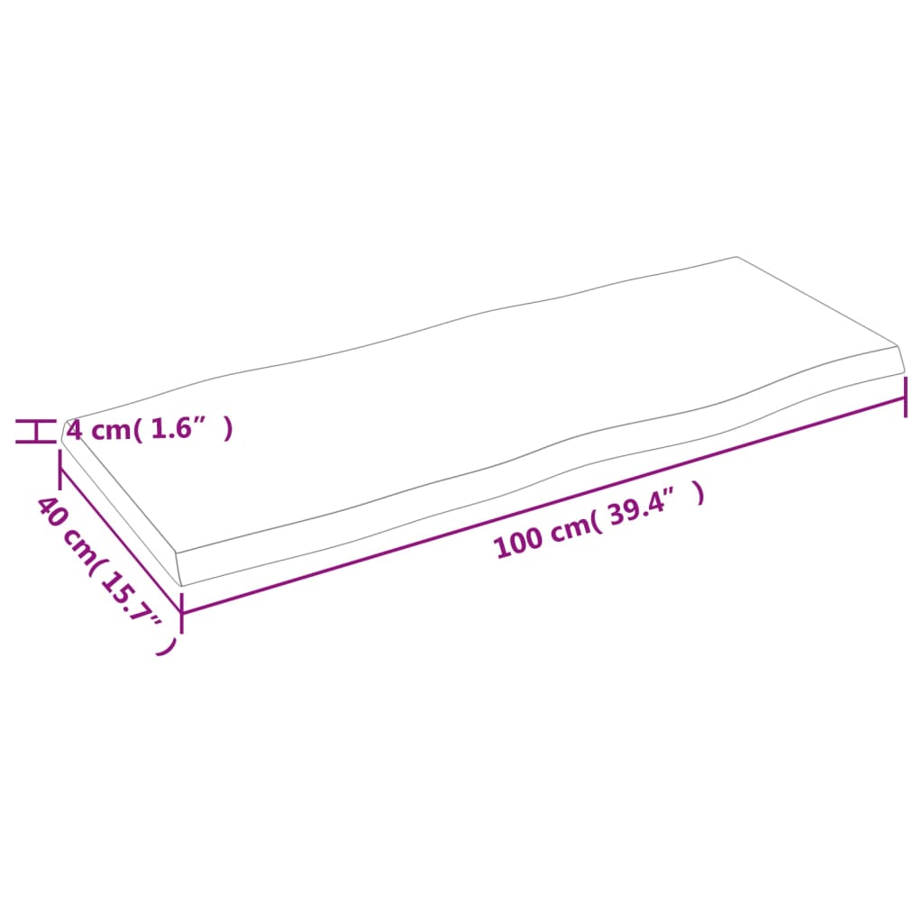 Tischplatte 100x40x(2-4) cm Massivholz Behandelt Baumkante Stilecasa