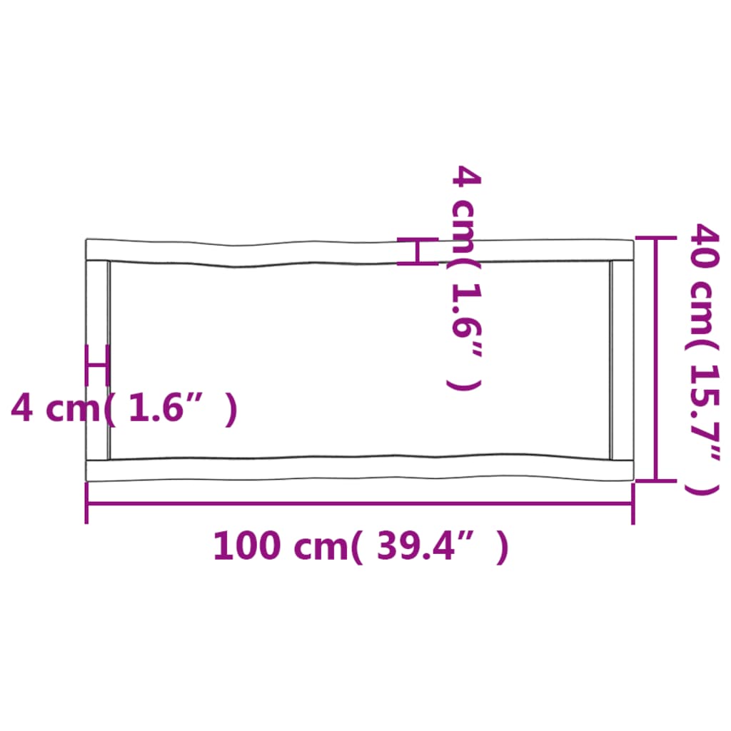 Tischplatte 100x40x(2-4) cm Massivholz Behandelt Baumkante Stilecasa