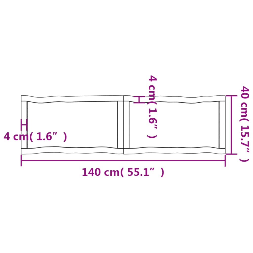 vidaXL Tischplatte 140x40x(2-4) cm Massivholz Behandelt Baumkante