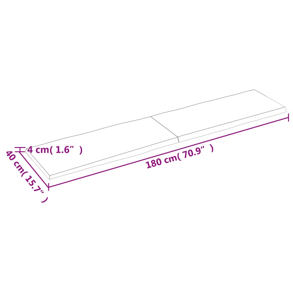 Tischplatte 180x40x(2-4) cm Massivholz Behandelt Baumkante Stilecasa