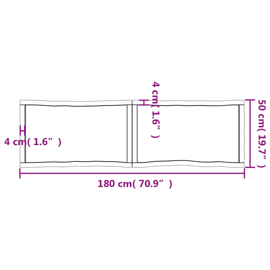 vidaXL Tischplatte 180x50x(2-4) cm Massivholz Behandelt Baumkante