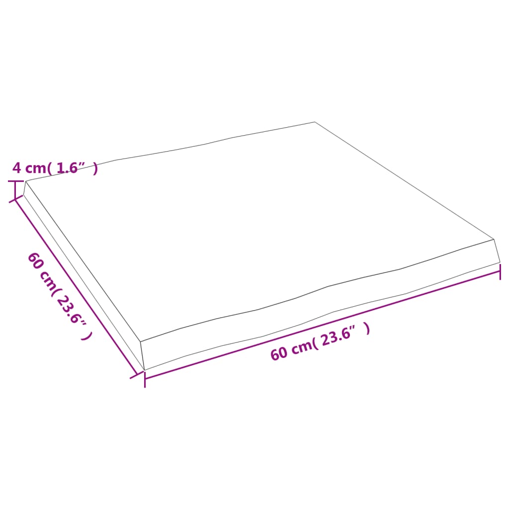 Tischplatte 60x60x(2-4) cm Massivholz Behandelt Baumkante Stilecasa