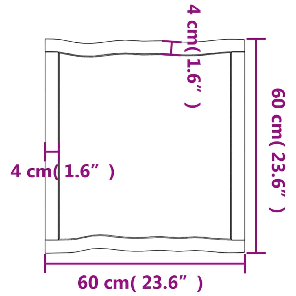 Tischplatte 60x60x(2-4) cm Massivholz Behandelt Baumkante Stilecasa