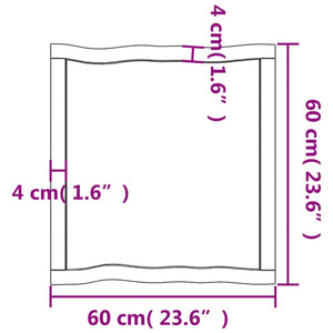 Tischplatte 60x60x(2-4) cm Massivholz Behandelt Baumkante Stilecasa