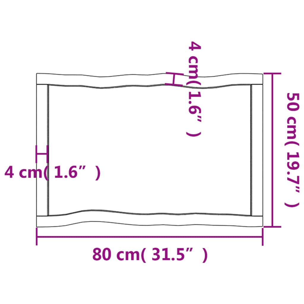 vidaXL Tischplatte 80x50x(2-6) cm Massivholz Behandelt Baumkante