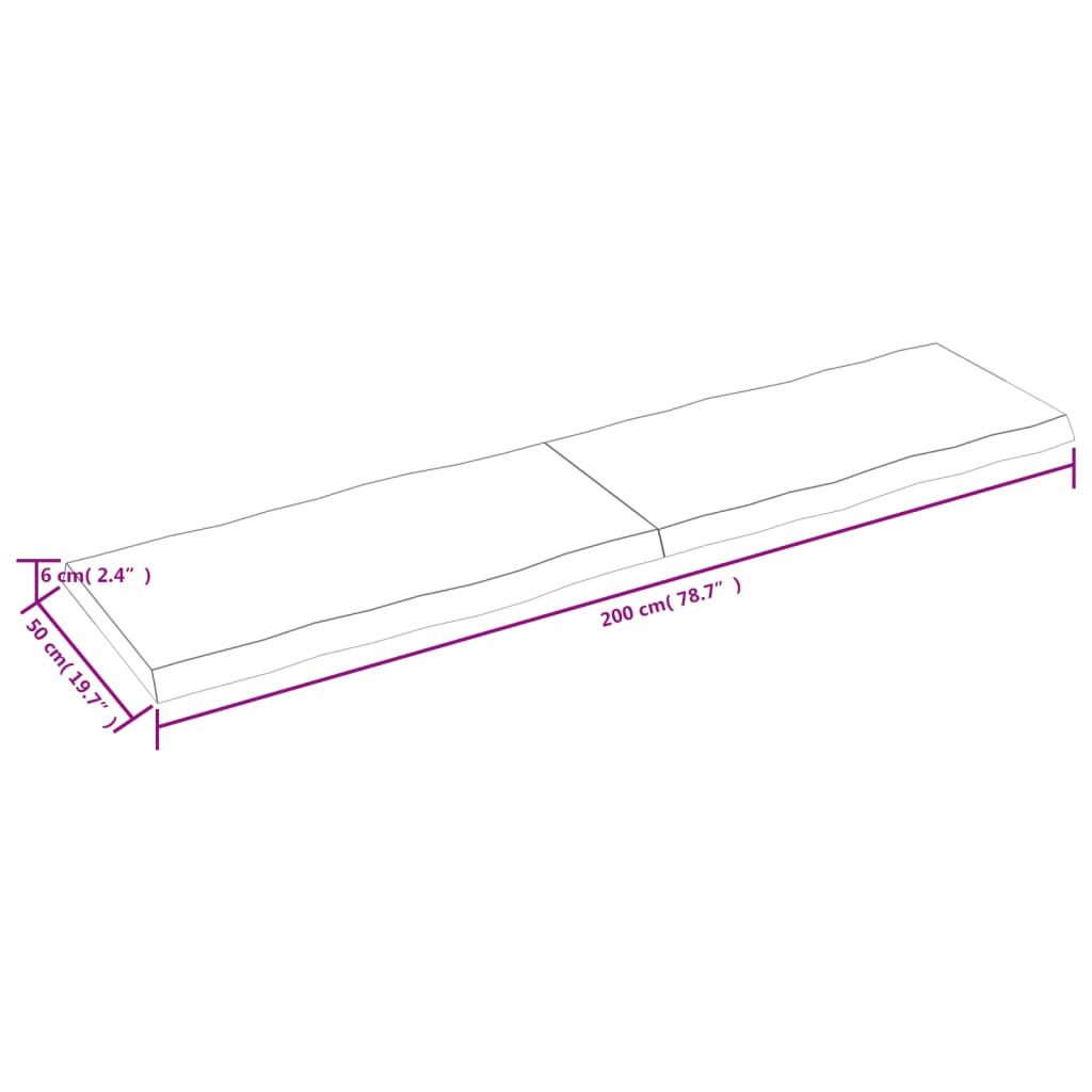 vidaXL Tischplatte 200x50x(2-6) cm Massivholz Behandelt Baumkante