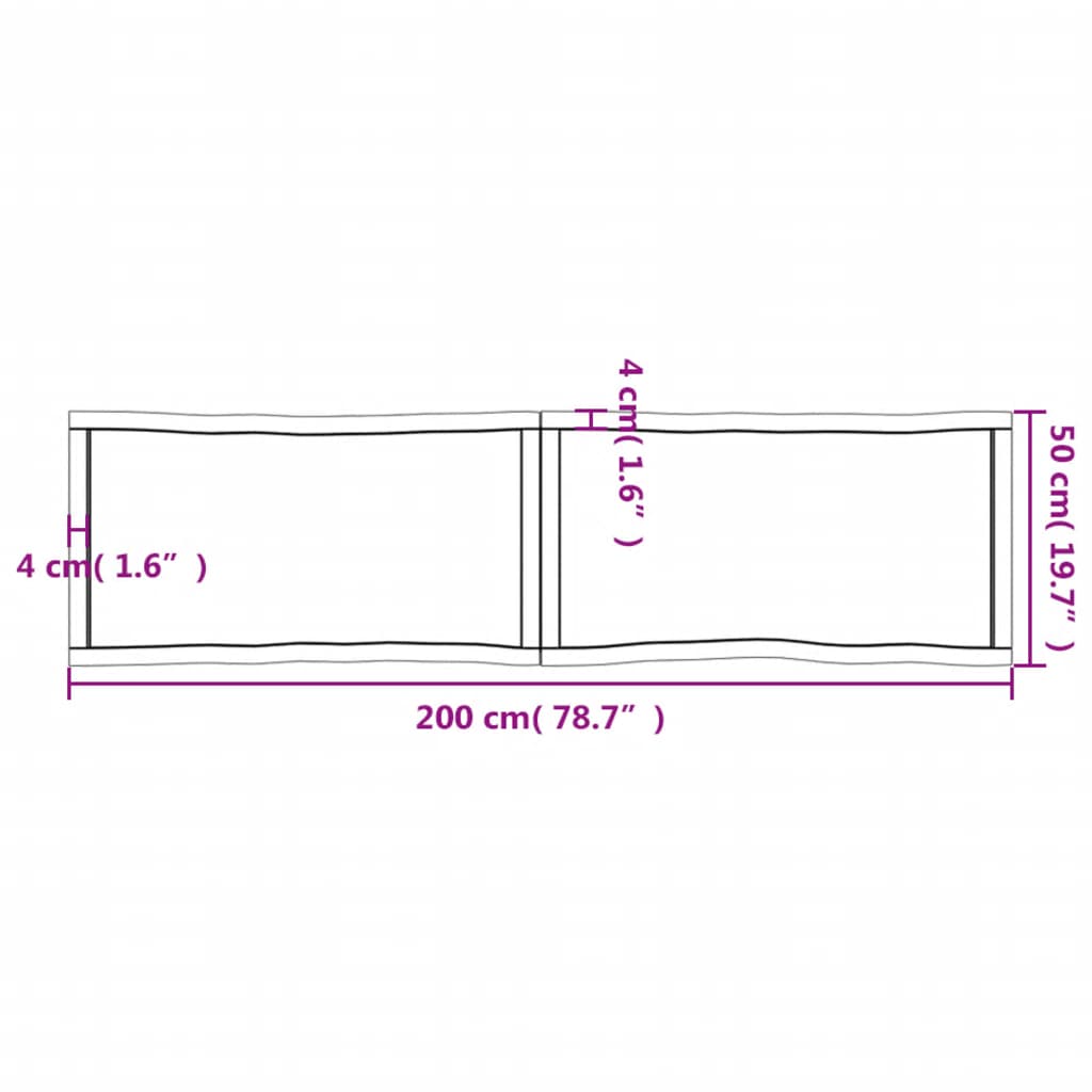 vidaXL Tischplatte 200x50x(2-6) cm Massivholz Behandelt Baumkante