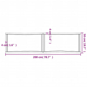 vidaXL Tischplatte 200x50x(2-6) cm Massivholz Behandelt Baumkante