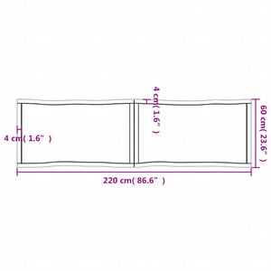 vidaXL Tischplatte 220x60x(2-4) cm Massivholz Behandelt Baumkante