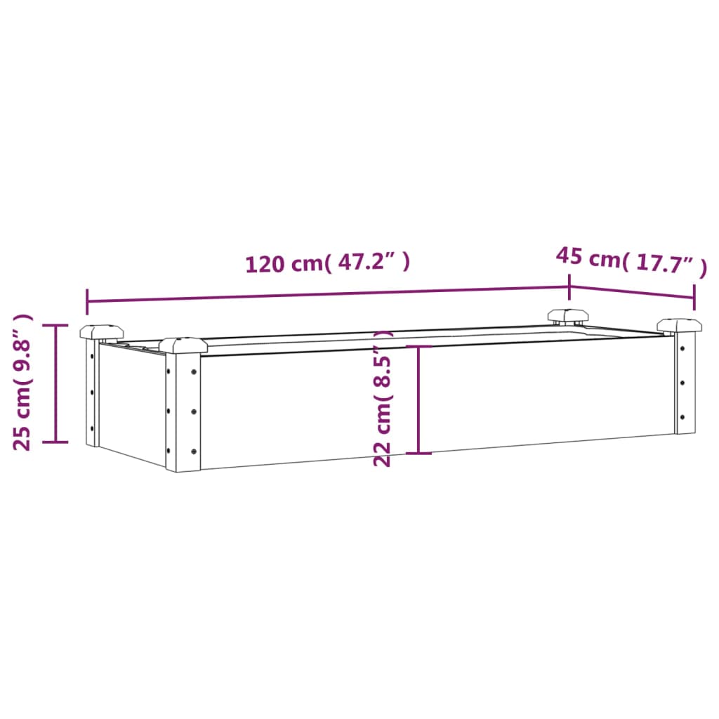 Hochbeet mit Einsatz Grau 120x45x25 cm Massivholz Tanne