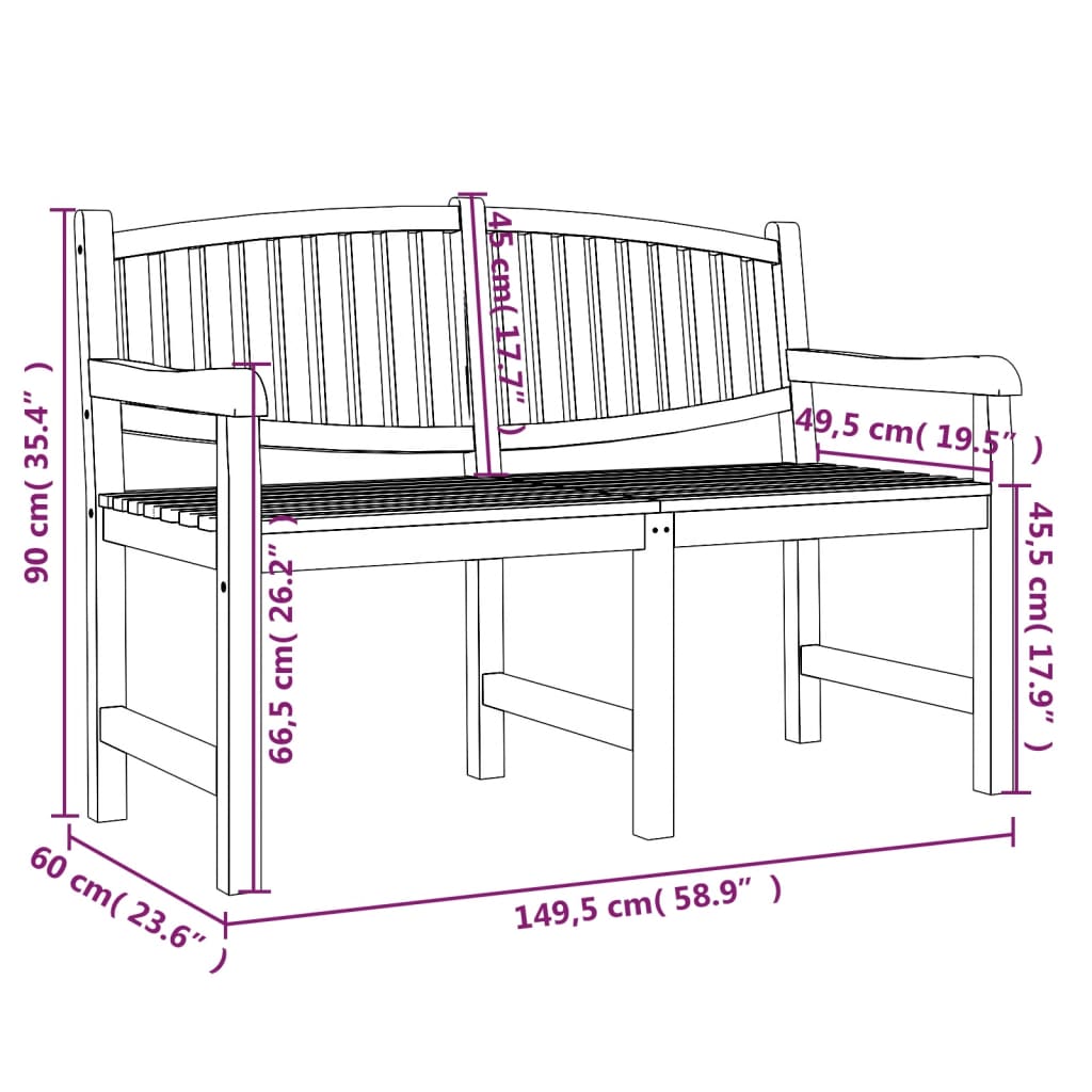 Gartenbank 149,5x60x90 cm Massivholz Teak Stilecasa