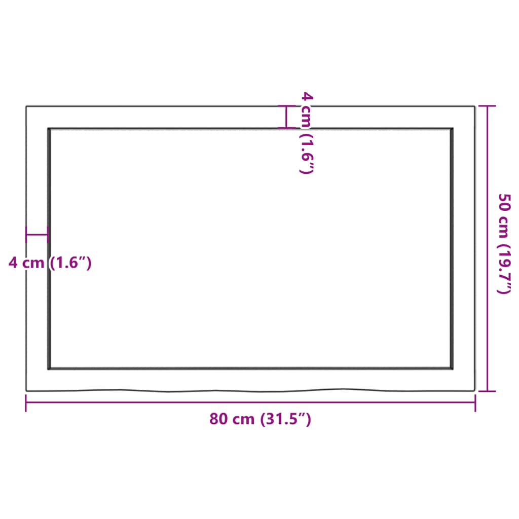 vidaXL Tischplatte 80x50x(2-4) cm Massivholz Eiche Unbehandelt