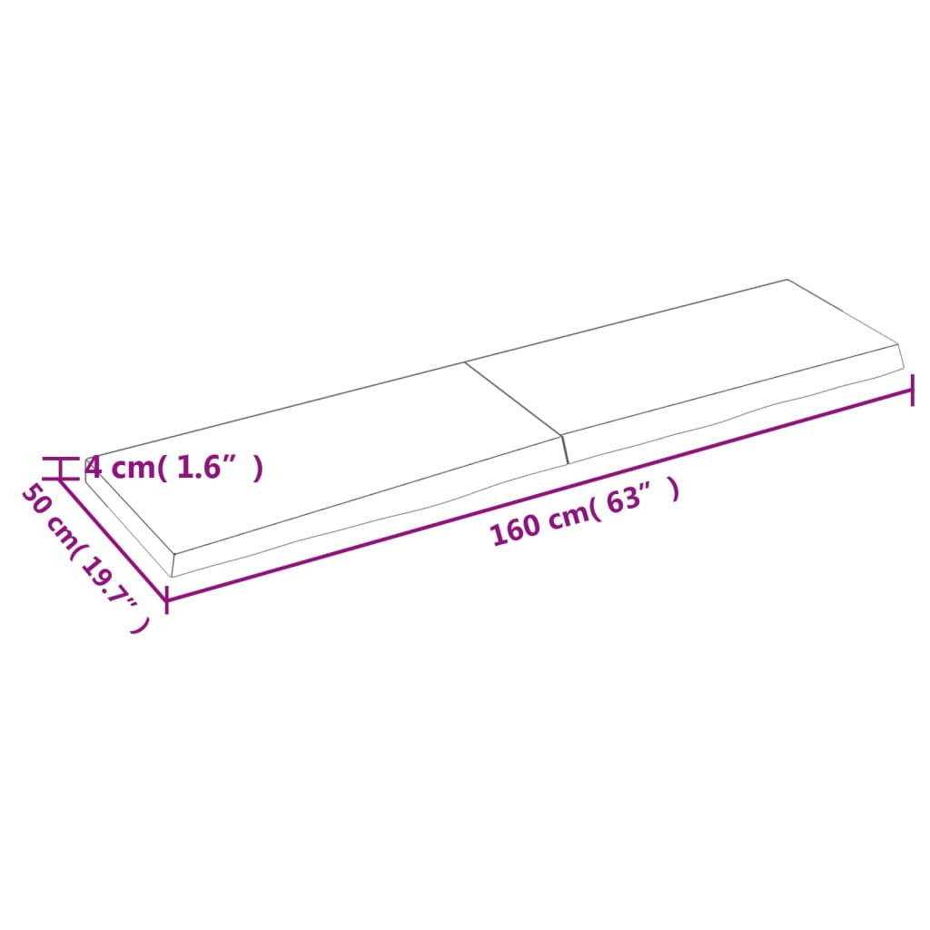 vidaXL Tischplatte Hellbraun 160x50x(2-4)cm Massivholz Eiche Behandelt