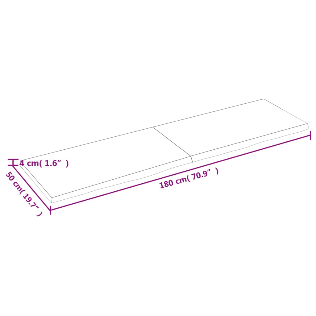 vidaXL Tischplatte Hellbraun 180x50x(2-4)cm Massivholz Eiche Behandelt