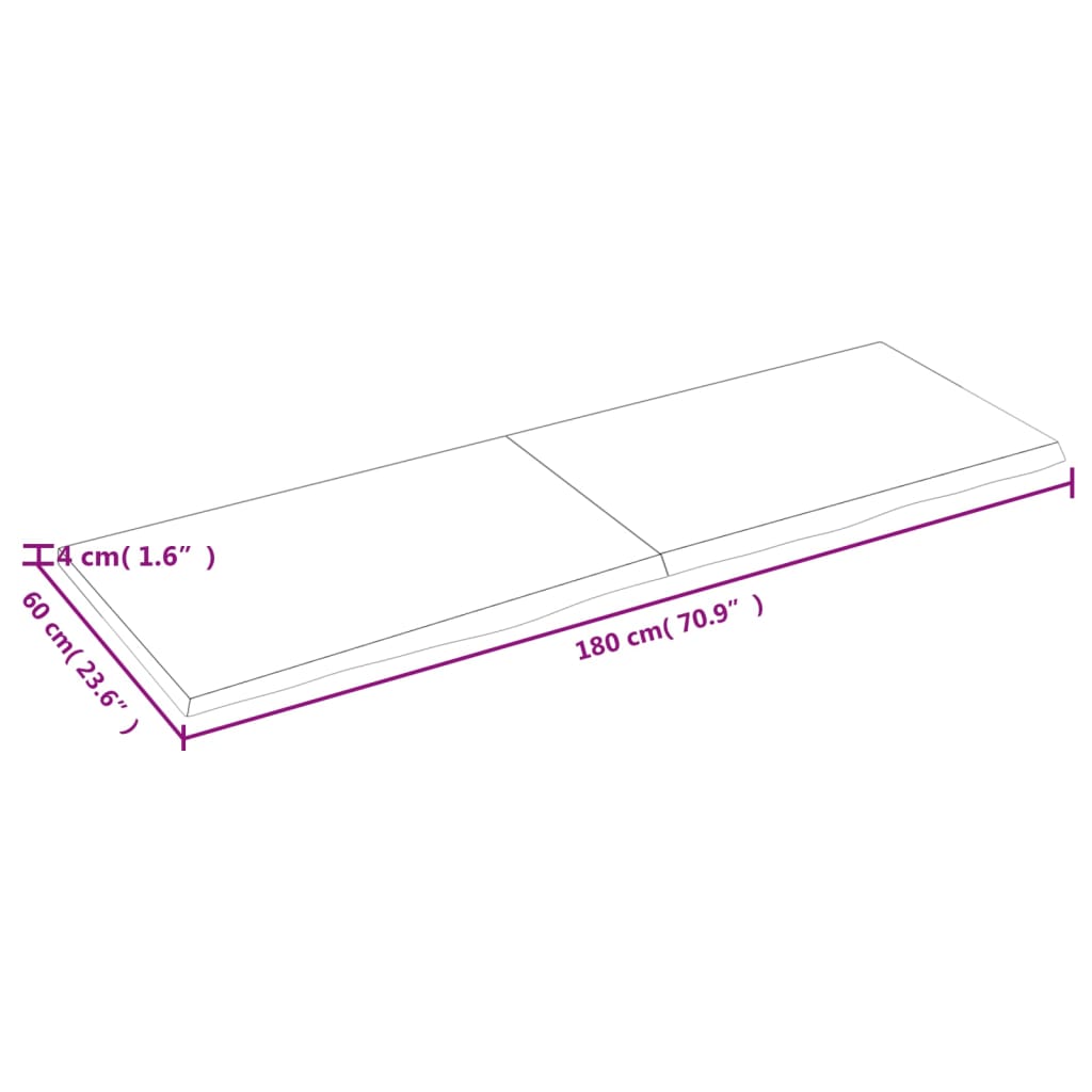 vidaXL Tischplatte Hellbraun 180x60x(2-4)cm Massivholz Eiche Behandelt