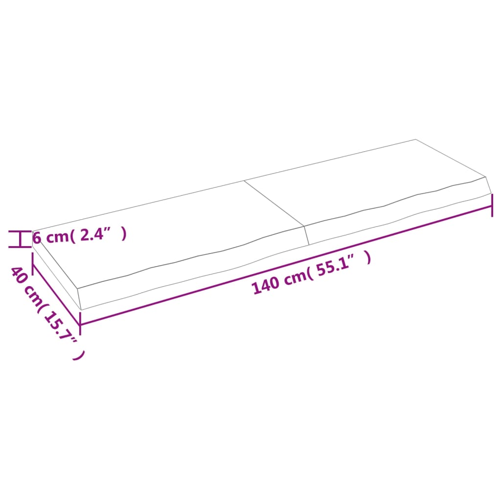 vidaXL Tischplatte Dunkelbraun 140x40x(2-6)cm Massivholz Eiche