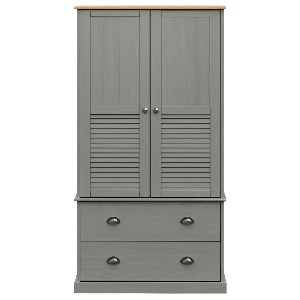 Kleiderschrank VIGO Grau 90x55x176 cm Massivholz Kiefer