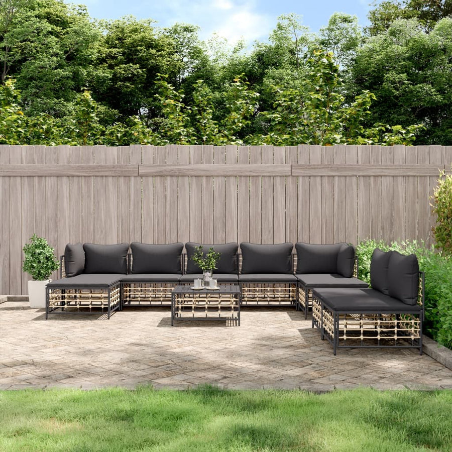 10-tlg. Garten-Lounge-Set mit Kissen Anthrazit Poly Rattan Stilecasa