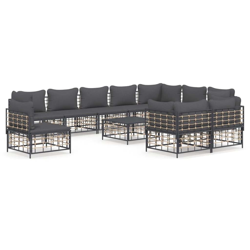 11-tlg. Garten-Lounge-Set mit Kissen Anthrazit Poly Rattan Stilecasa