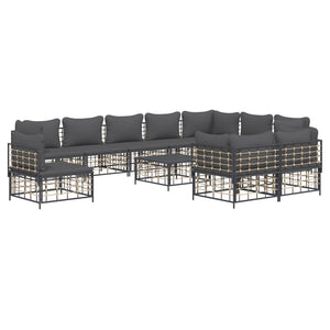 11-tlg. Garten-Lounge-Set mit Kissen Anthrazit Poly Rattan Stilecasa