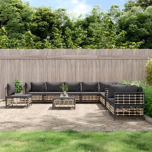 11-tlg. Garten-Lounge-Set mit Kissen Anthrazit Poly Rattan Stilecasa