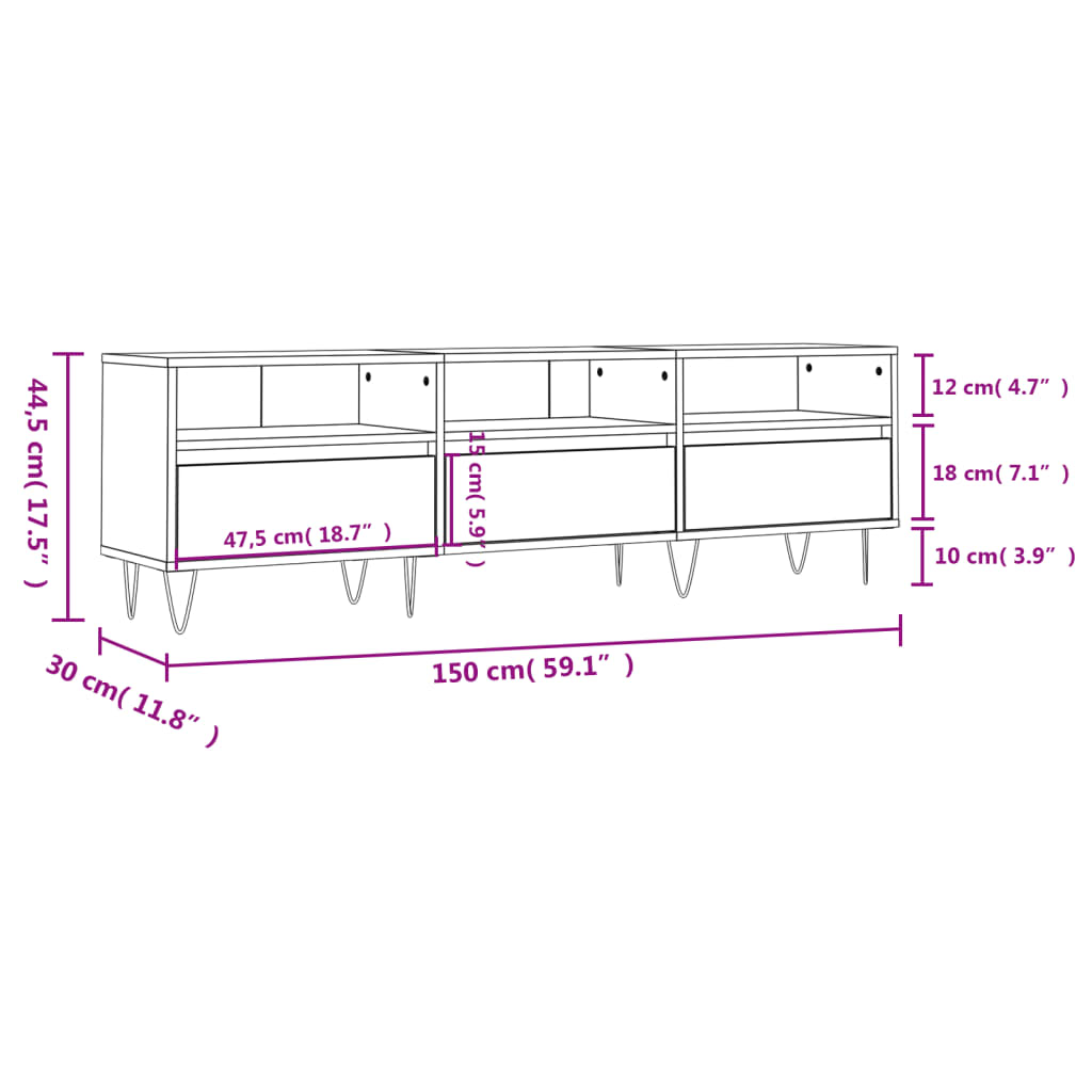 vidaXL TV-Schrank Betongrau 150x30x44,5 cm Holzwerkstoff