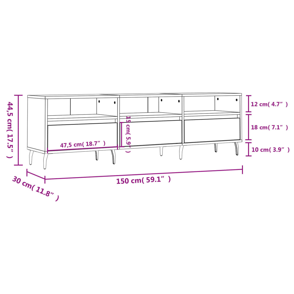 vidaXL TV-Schrank Weiß 150x30x44,5 cm Holzwerkstoff