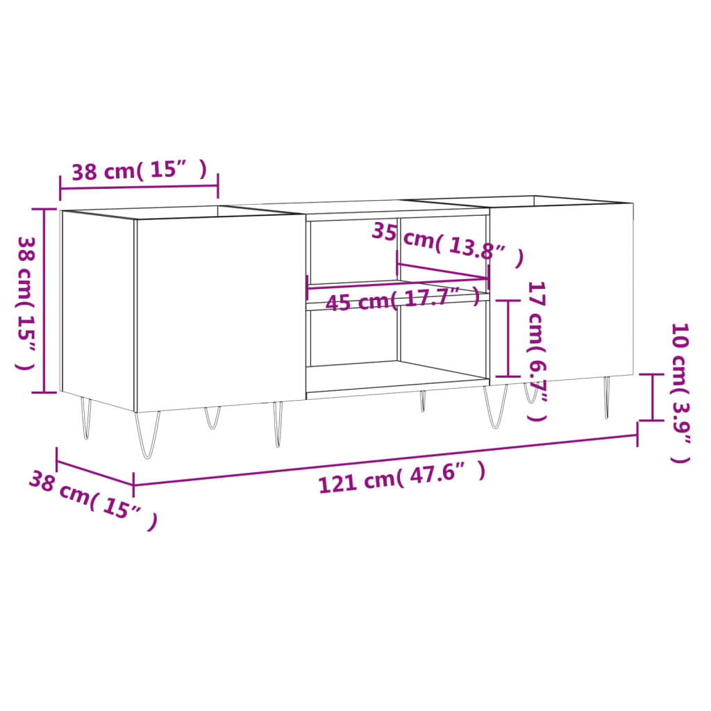 vidaXL Plattenschrank Hochglanz-Weiß 121x38x48 cm Holzwerkstoff