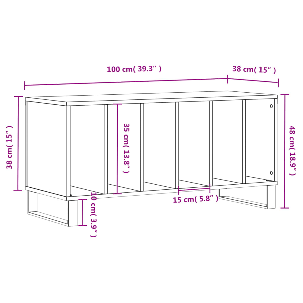 vidaXL Plattenschrank Grau Sonoma 100x38x48 cm Holzwerkstoff