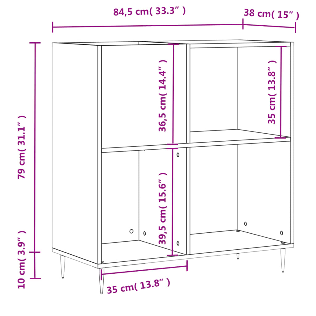 vidaXL Plattenschrank Räuchereiche 84,5x38x89 cm Holzwerkstoff