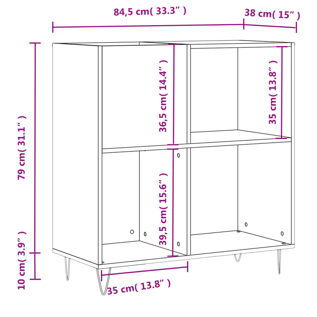 Plattenschrank Hochglanz-Weiß 84,5x38x89 cm Holzwerkstoff Stilecasa