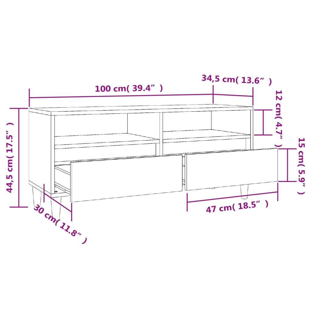 vidaXL TV-Schrank Räuchereiche 100x34,5x44,5 cm Holzwerkstoff