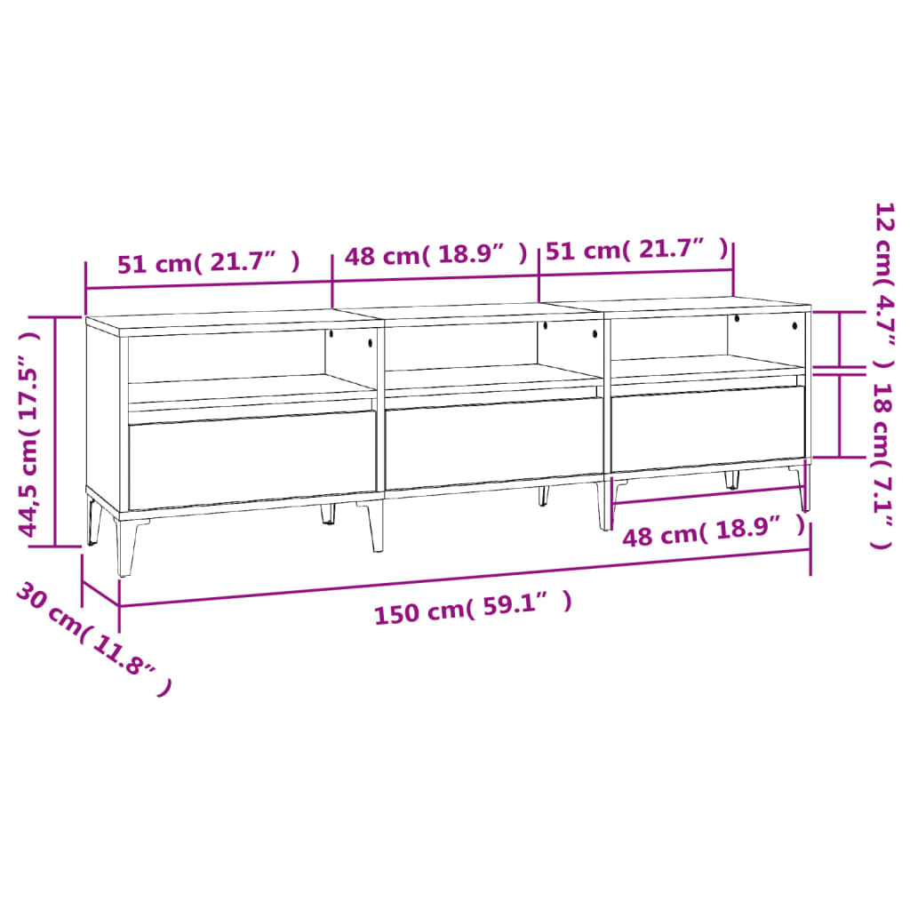 vidaXL TV-Schrank Betongrau 150x30x44,5 cm Holzwerkstoff