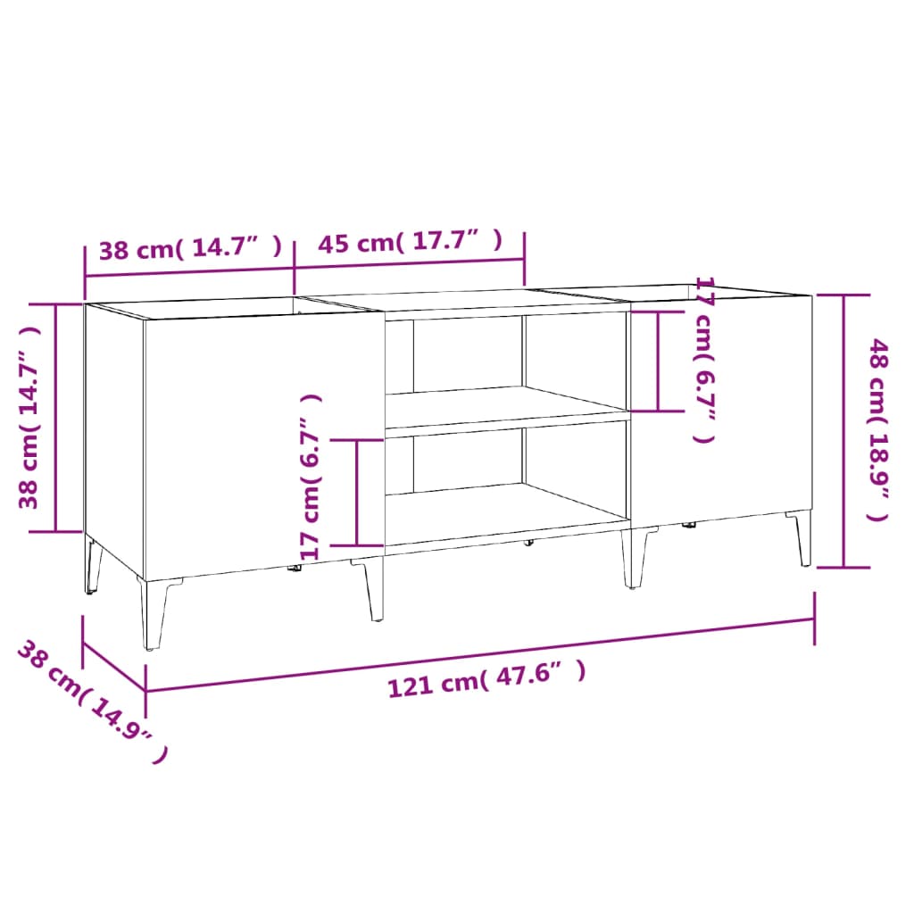 vidaXL Plattenschrank Hochglanz-Weiß 121x38x48 cm Holzwerkstoff