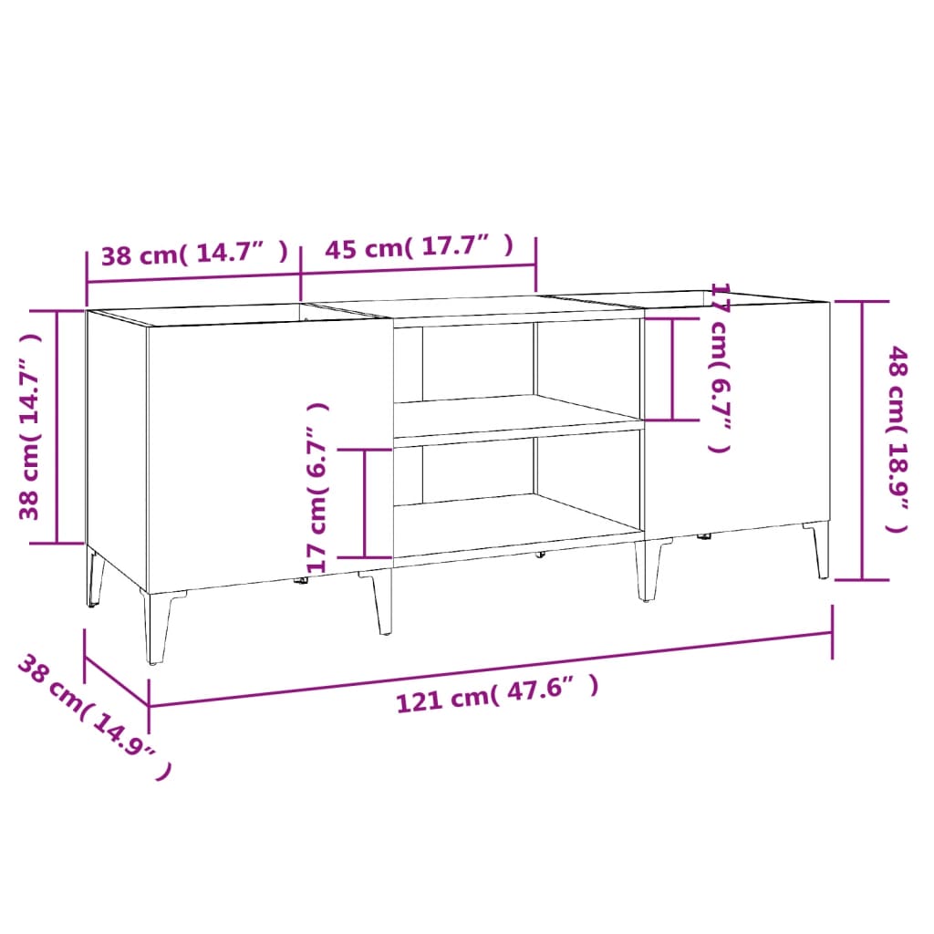 vidaXL Plattenschrank Betongrau 121x38x48 cm Holzwerkstoff