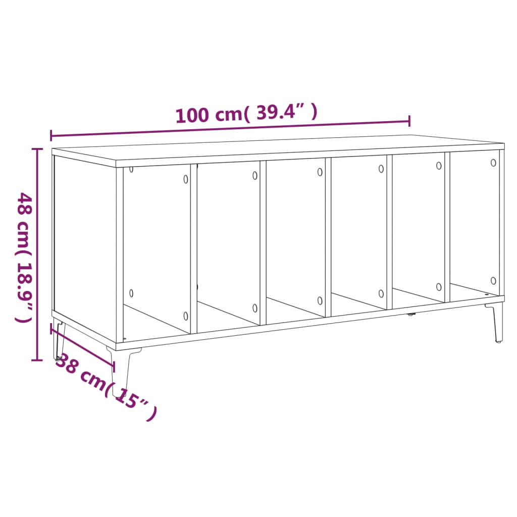 Plattenschrank Schwarz 100x38x48 cm Holzwerkstoff Stilecasa