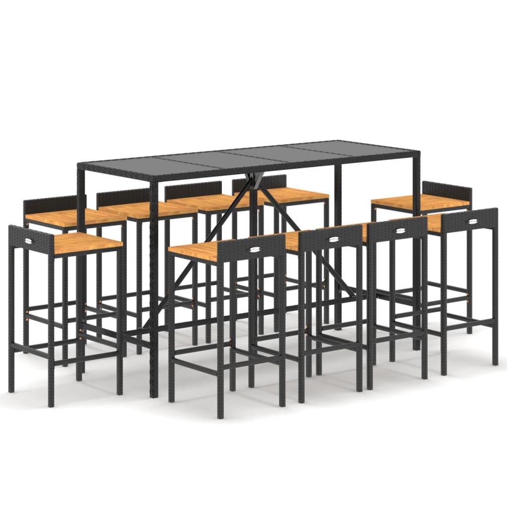 vidaXL 11-tlg. Gartenbar-Set Schwarz Poly Rattan & Massivholz Akazie