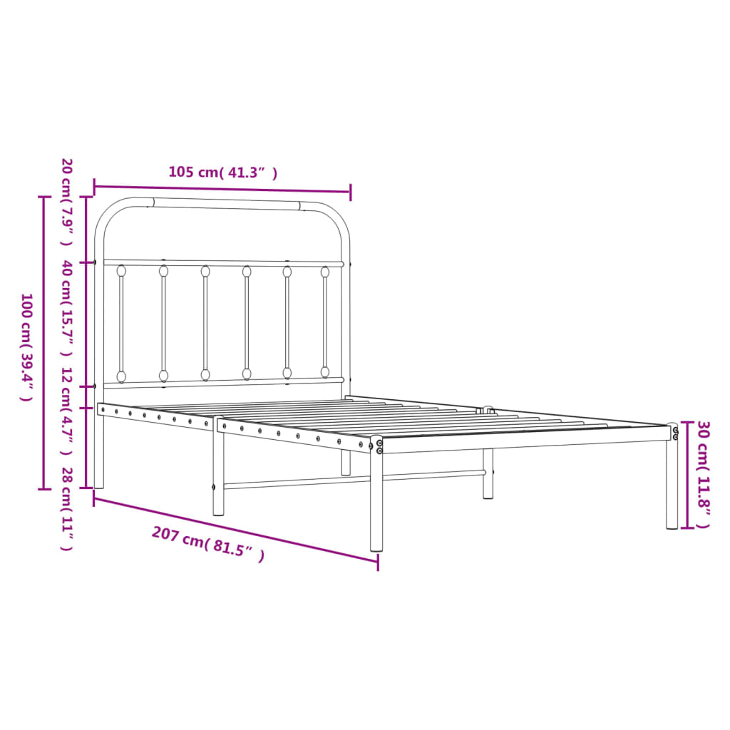 vidaXL Bettgestell mit Kopfteil Metall Weiß 100x200 cm