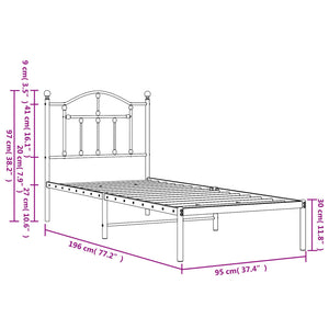 vidaXL Bettgestell mit Kopfteil Metall Schwarz 90x190 cm