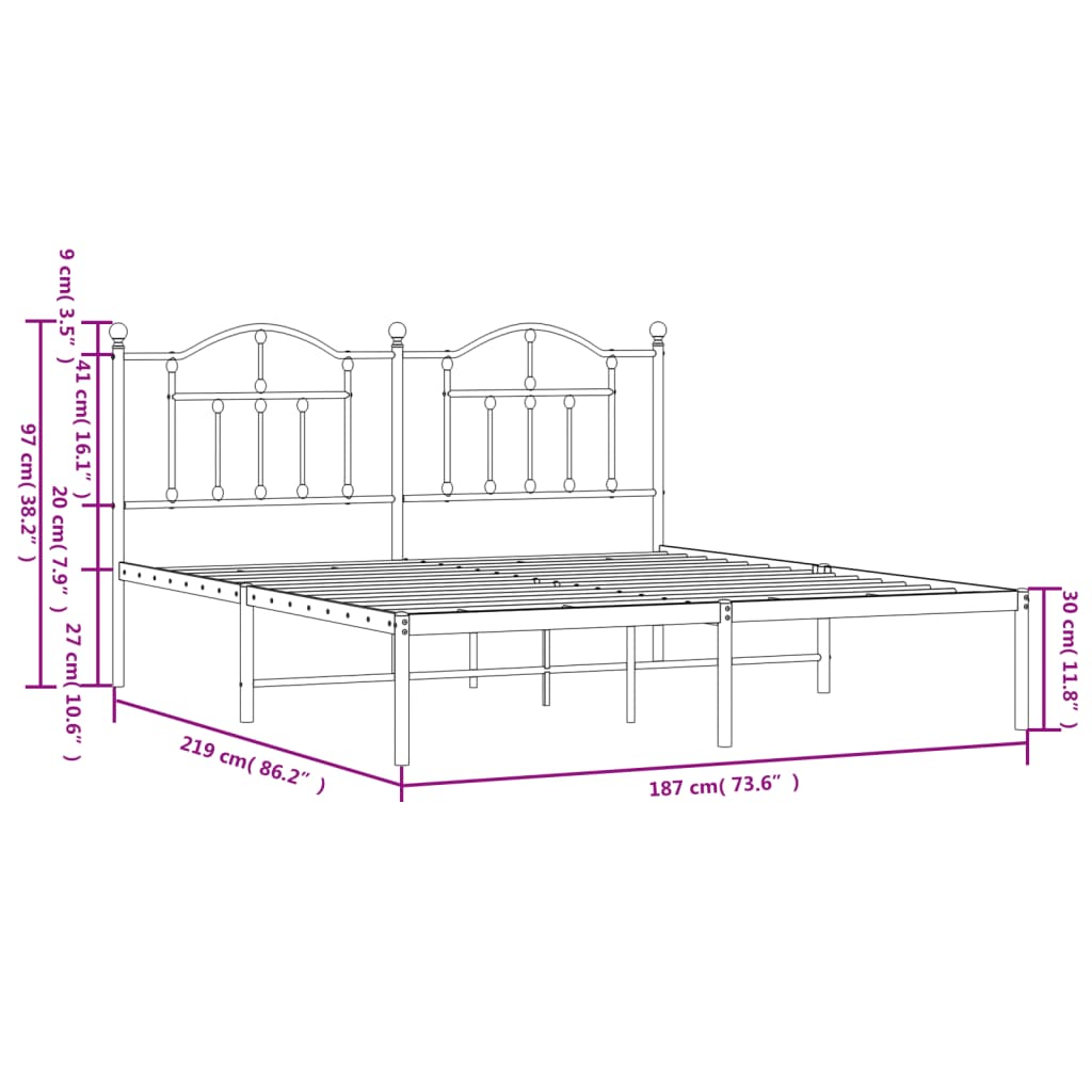 vidaXL Bettgestell mit Kopfteil Metall Schwarz 183x213 cm