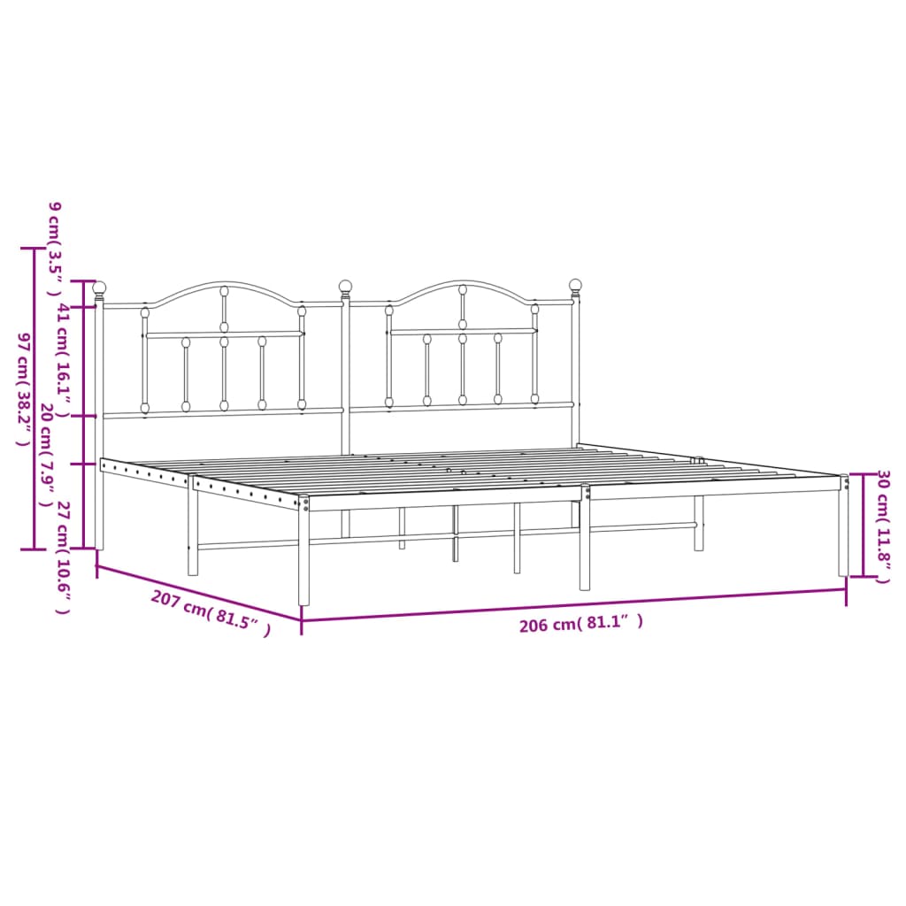 vidaXL Bettgestell mit Kopfteil Metall Schwarz 200x200 cm