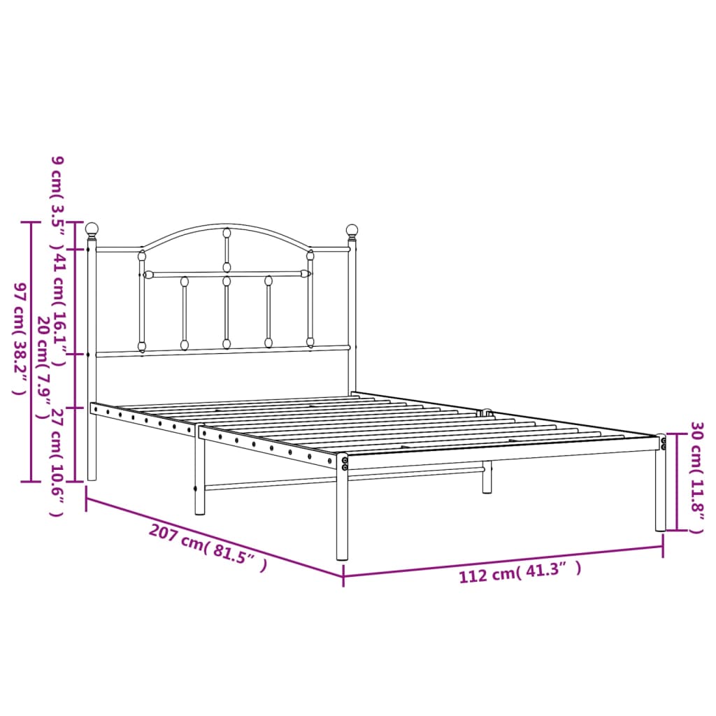 vidaXL Bettgestell mit Kopfteil Metall Weiß 107x203 cm