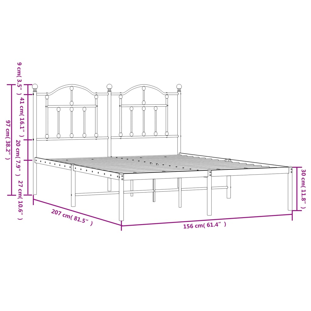 vidaXL Bettgestell mit Kopfteil Metall Weiß 150x200 cm